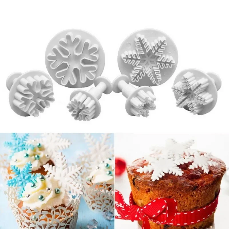 Snowflake Cookies Biscuit Mold Fondant Sugarcraft Plunger Cookie Cutters Xams Snow Cupcake Cake Decorating Tool Christmas