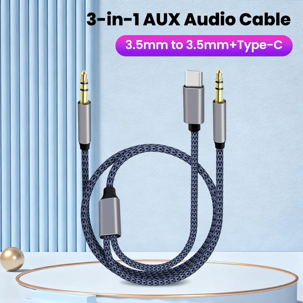

3 in 1 Type C To 3.5mm Jack Aux Cable Audio Cable Adapter for iPhone 13 iPad Car Speaker Male to Male USB-C Converter Cable