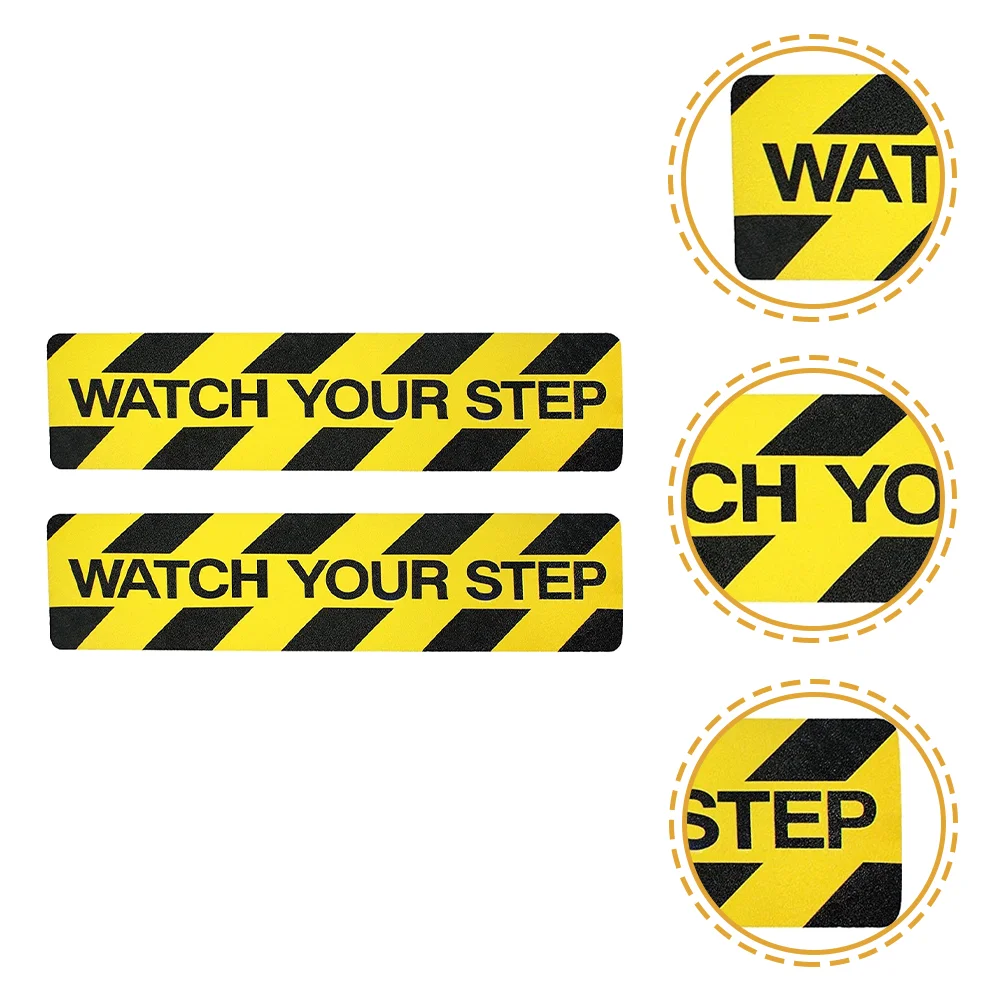 2 Pcs Caution Slippery Floor Sign Stairs Anti-Slip Tape Stickers Warning Decals