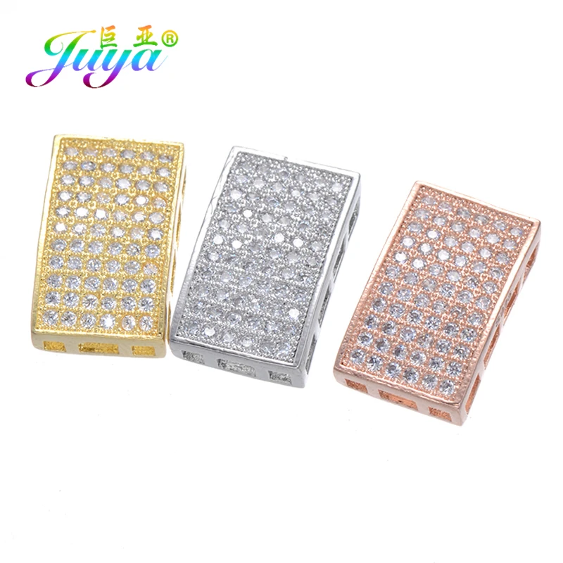 Juya 2 4Pcs/Lot 18K Gold Plated Hollow Brass Charm Decorative Square Beads Accessories For DIY Needlework Beading Jewelry Making