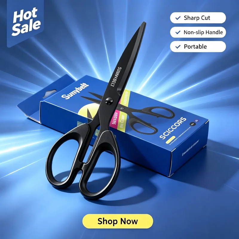 Sharp Black Cutting Scissors Thickened Steel Blade Comfort Resin Handle Multipurpose Office School Household Craft Tools