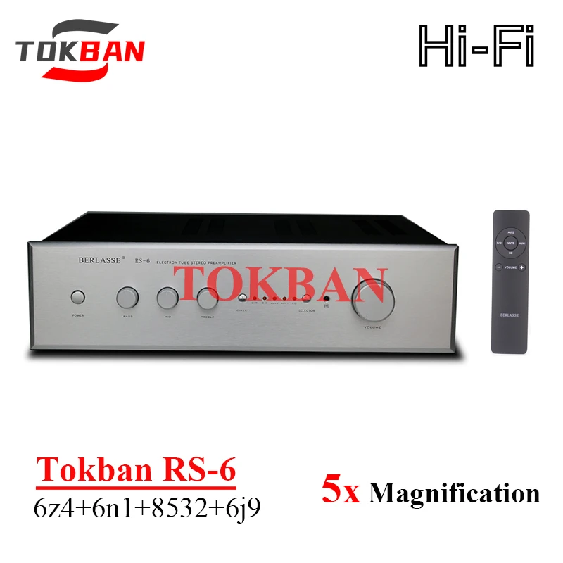 Tokban RS-6 8532 Tube Preamplifier Tweeter Midrange Bass Adjustable Remote Control 5x Amplification for HIFI Amplifier Audio