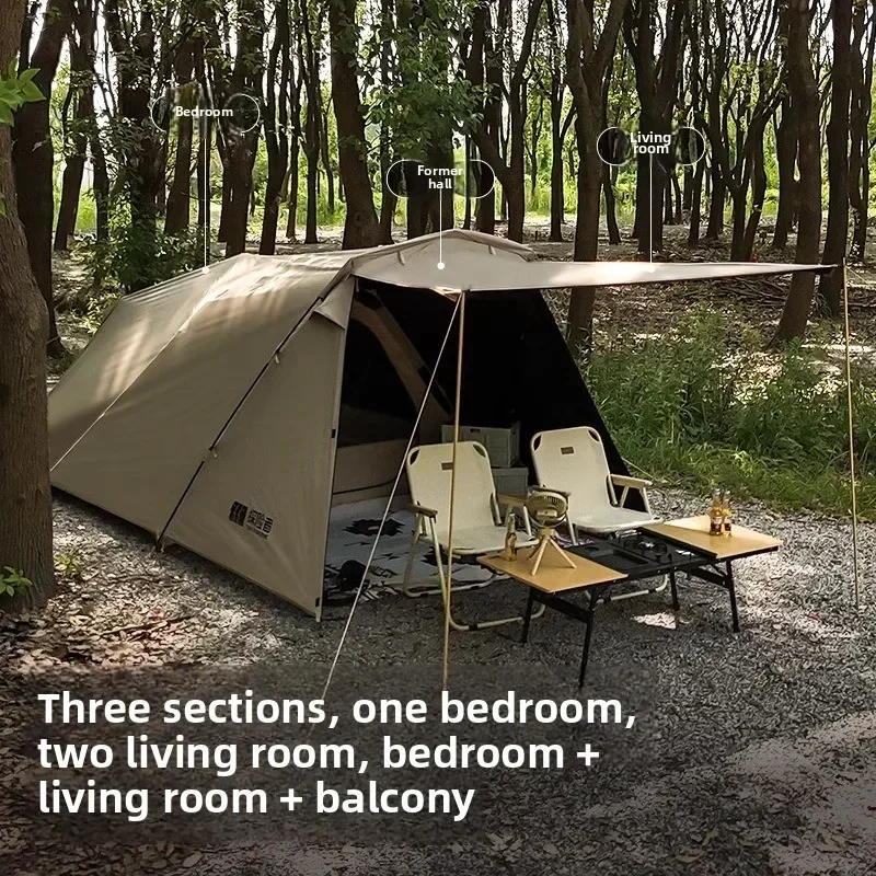 Camping Tent Outdoor Overnight Rainproof Sunscreen Thick Folding One Bedroom Two Living Rooms for Family Camping