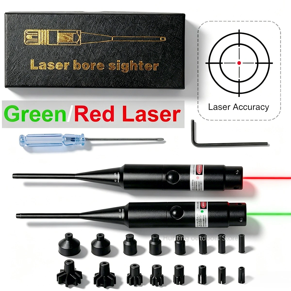 Zestaw do ustawiania lasera w lufie, zielony/czerwony, dla kalibru .177 do .50, wskaźnik laserowy, kolimator, uniwersalny przyrząd do ustawiania lasera w lufie, trening i zerowanie II