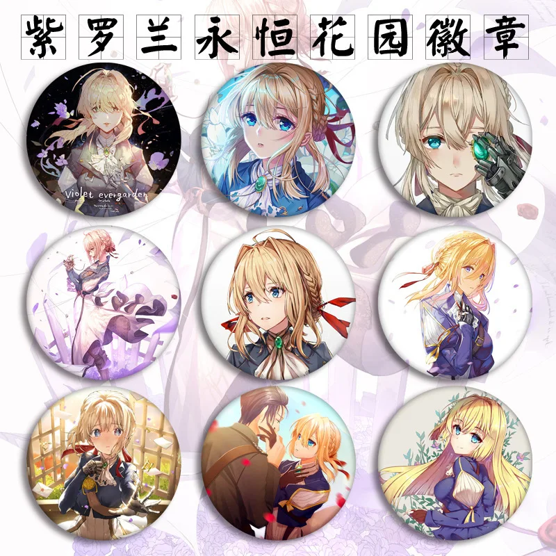 1pc 58mm Anime badges Violet Evergarden  Cosplay Prop Cattleya Baudelaire Dakimakura Icons Brooch