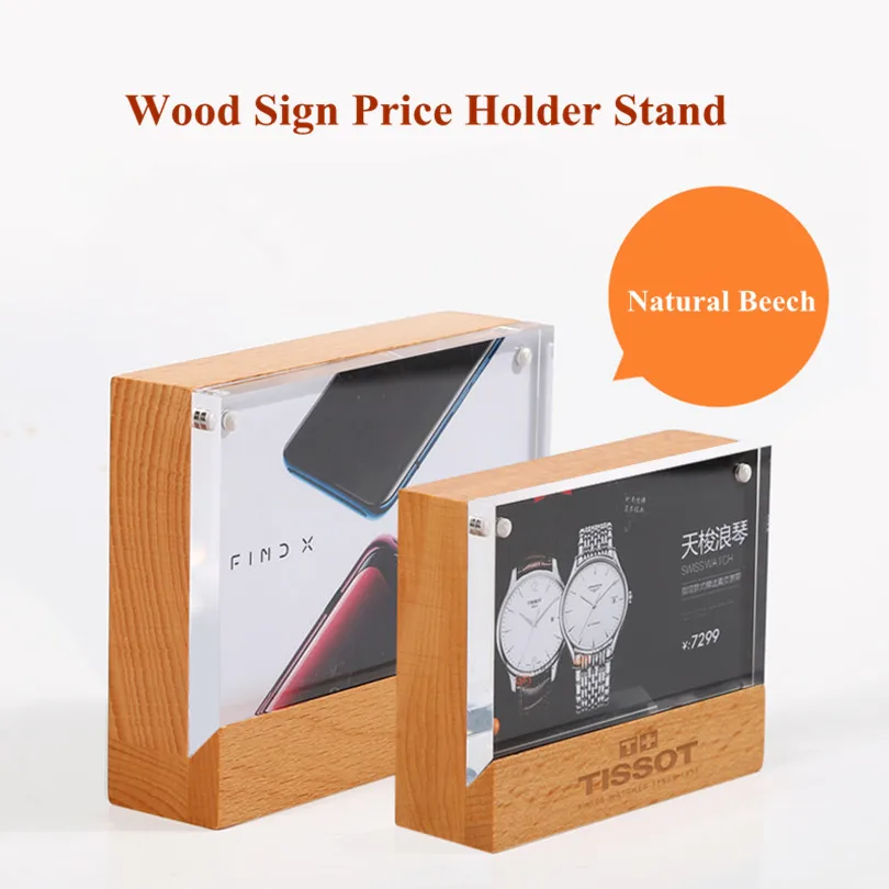90x55mm Small Wood Price Label Card Tags Menu Photo Picture Poster Frame Magnetic Acrylic Sign Holder Display Stand