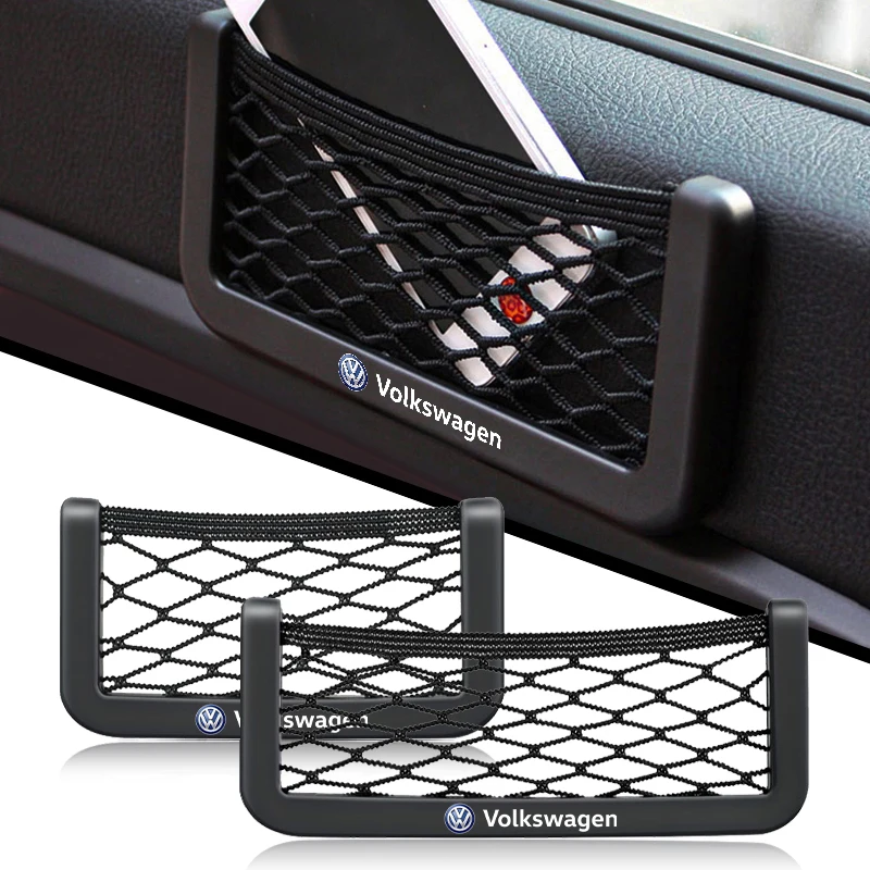 Car Net Bag Phone Holder Storage Net Box Pocket Organizer Auto Accessories For Volkswagen Golf-6 POLO Passat B5 B6 B7 T4 T5 Gol