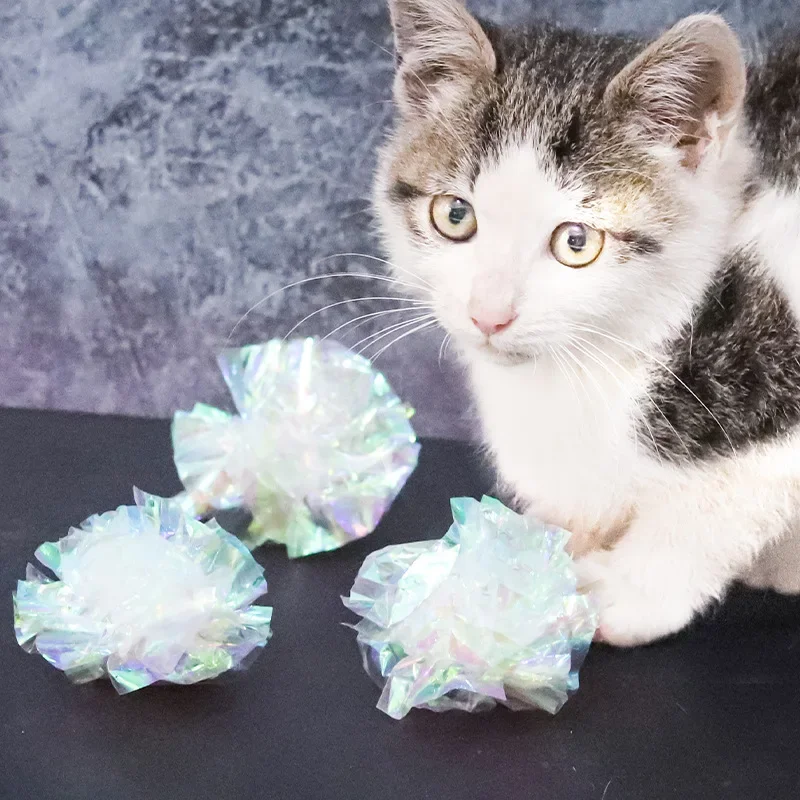 1/3/6/12pcs SunGrow Crinkle Ball Cat Toy Colorful Mylar Balls Cat Crinkle Ball Cat Foil Balls Shiny Cat Ball Clear Kitten Balls