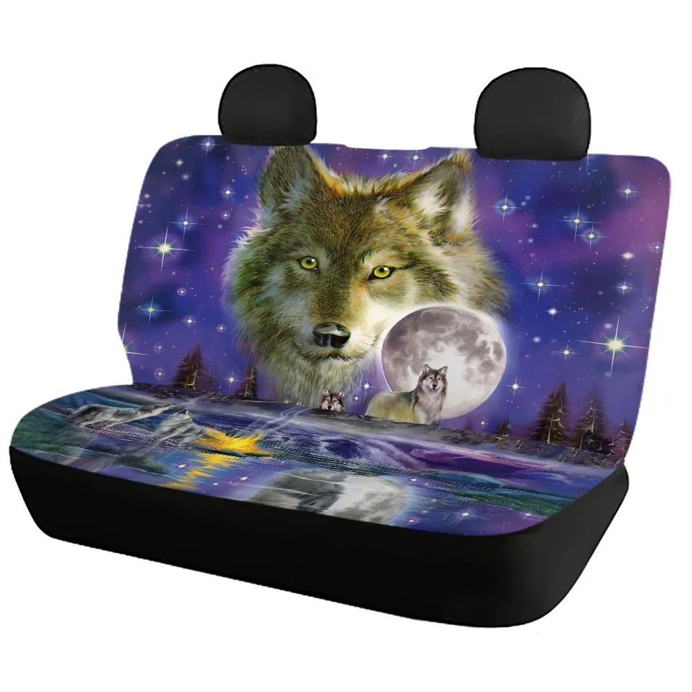 Car Accesorios Galaxy 3D Wolf with Moon Front/Back Car Seats Cover Full Set Vehicle Seat Protector Auto Front Rear Seat Covers