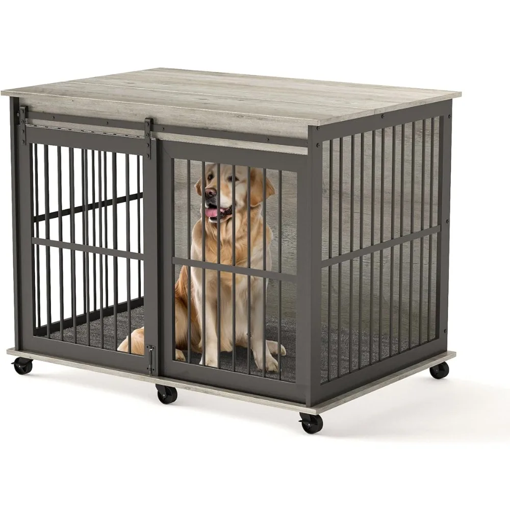 43.7'' Heavy Duty Dog Crate with Cushion and Sliding Door