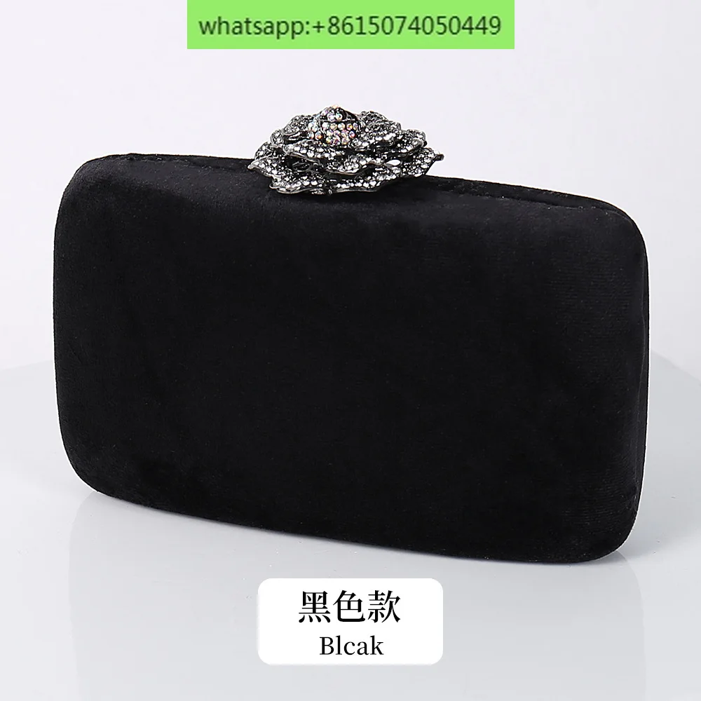 

New Winter Velvet Clutch Bag Diamond Flower Lock Elegant Evening Bag Luxury Designer Purse Wedding Chain Clutch