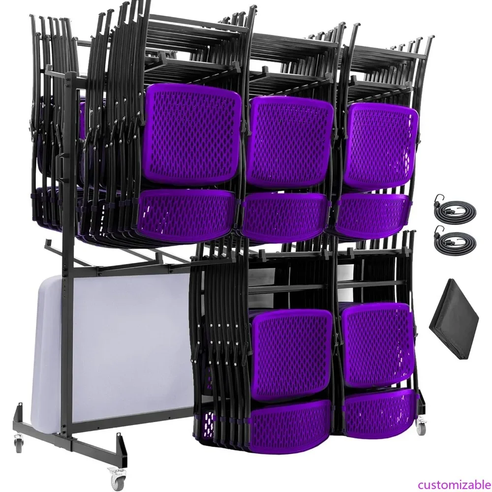 

Outdoor Folding Chair and Table Cart with 84-Capacity Dual-Sided Storage and Adjustable Features, Including Cover and Straps