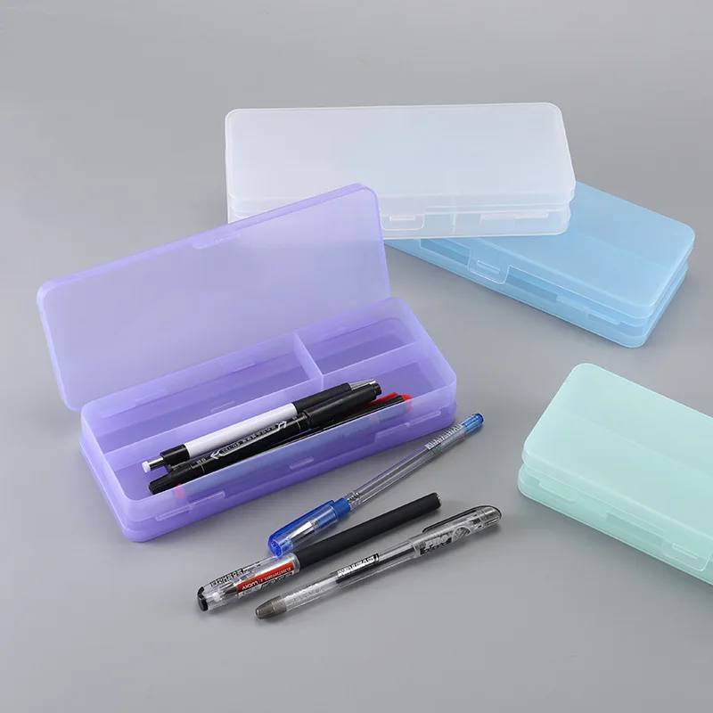 Translucent frosted pencil case, student storage pencil case, multifunctional double-sided macaron plastic pencil case