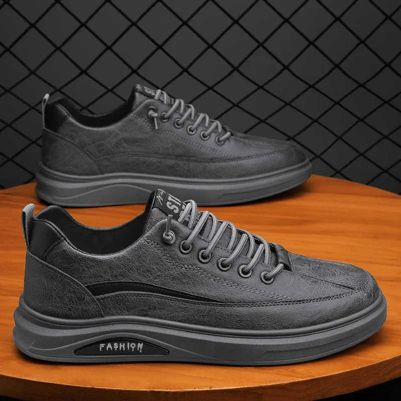 

Men Casual Shoes 2025 Fashion Leather Breathable Style Loafers White Pattern Solid Color Lace-Up Sneakers Male Flats Shoes