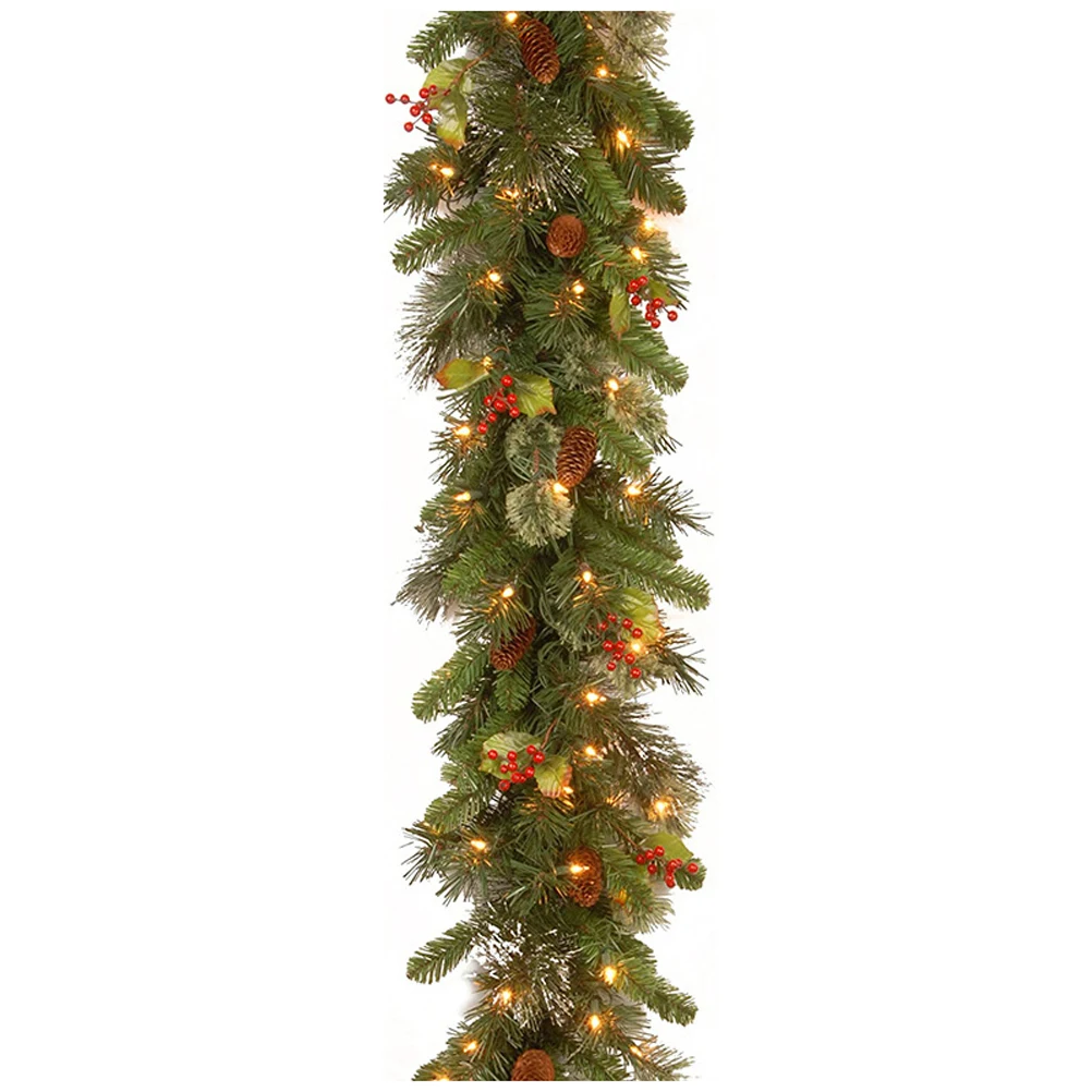 2.7m Christmas Rattan Garland With 50 Led Lights Artificial Christmas Wreath Decorations For Xmas Tree Fireplaces Stairs Door