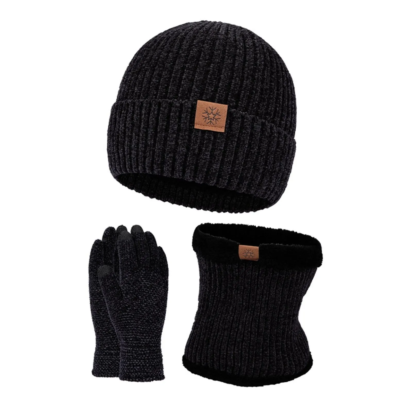 Conjunto de lana para mantener el calor, gorro Unisex, guantes de forro polar, bufanda de punto, conjunto de tres piezas