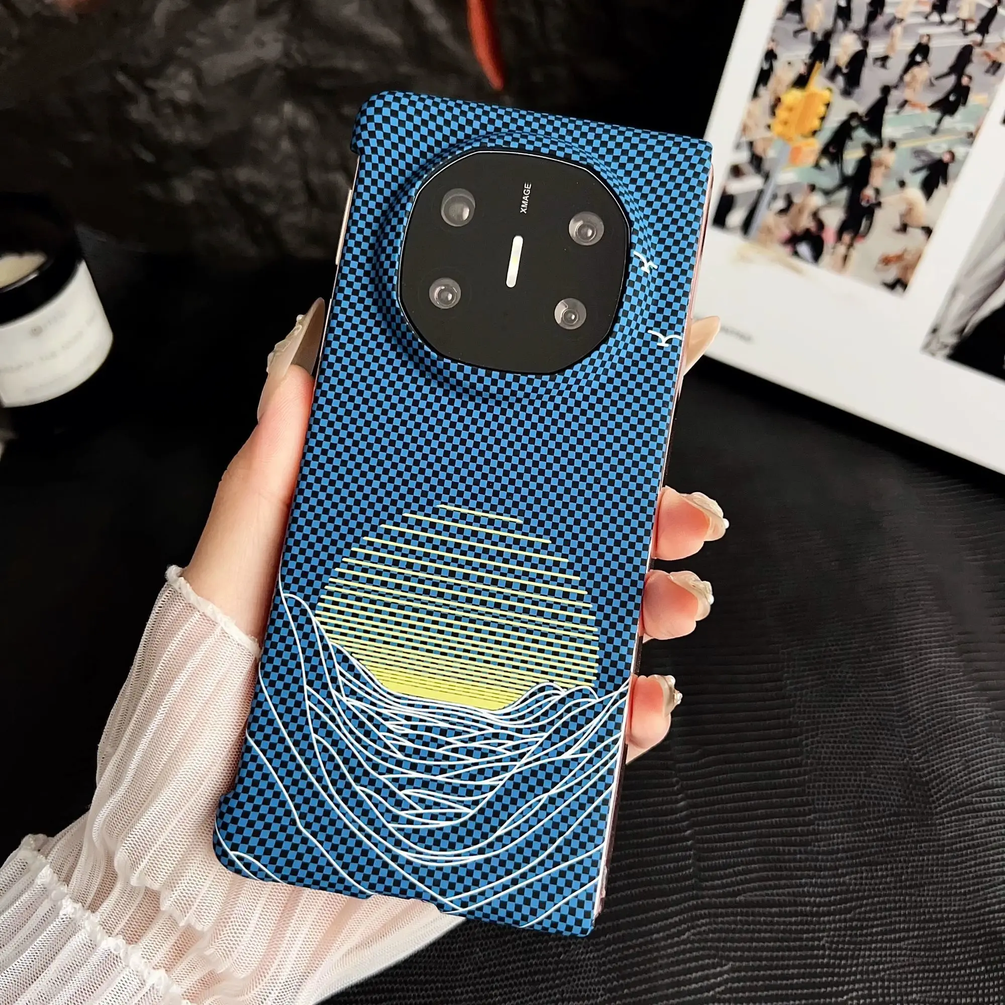 

Case For HUAWEI Mate X6 X5 X3 Simple Sunrise Carbon Fiber Texture PC Cover For HUAWEI Mate X 6 5 3 Shockproof Bumper Funda