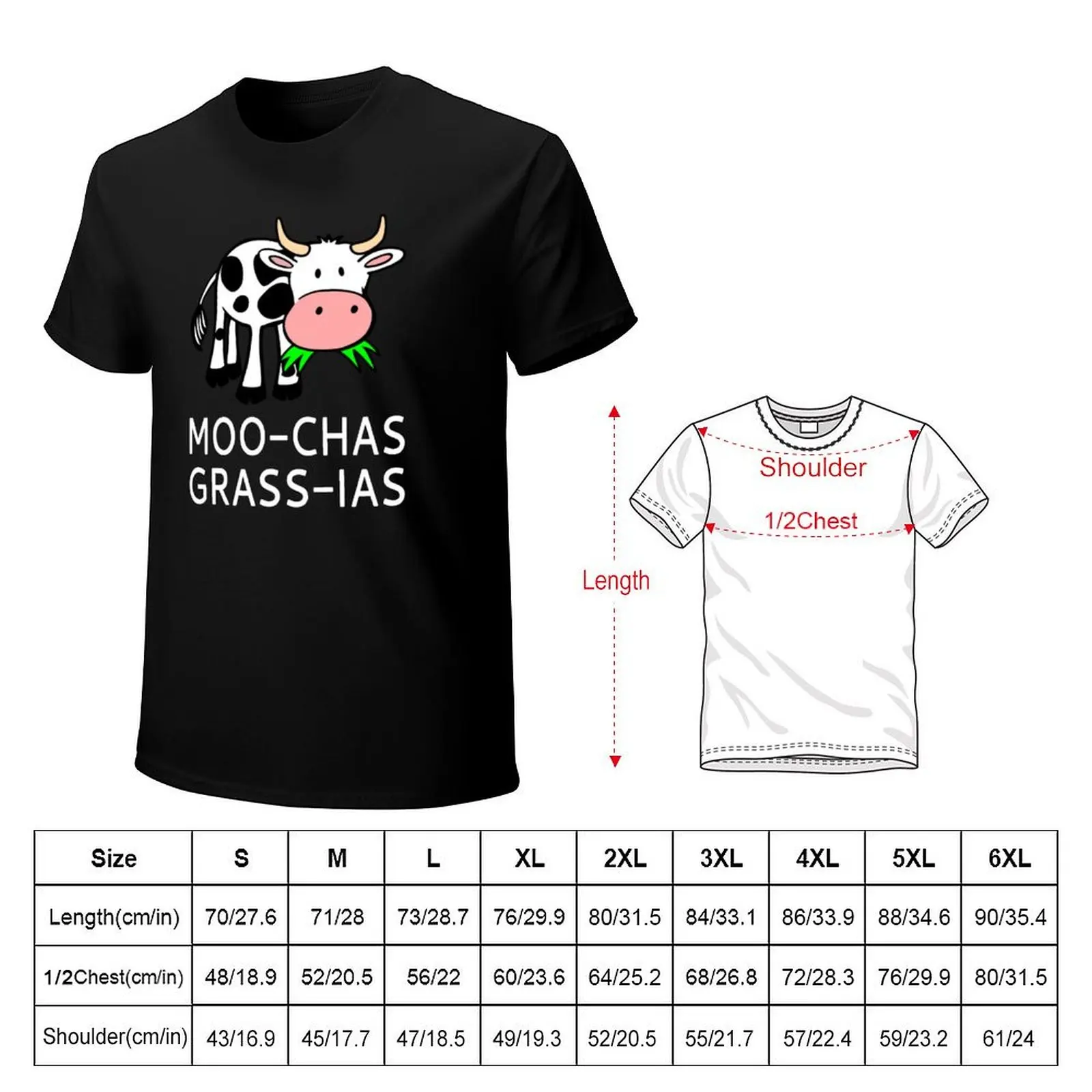 Moo-chas Grass-ias (Muchas Gracias) T-Shirt Large Size Casual Short Sleeve Top