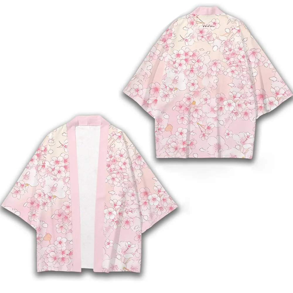 Japanese Sakura Ukiyo-i Printed Feather Knitted Cardigan Kimono Summer Thin Robe Sunscreen Clothes Unisex2