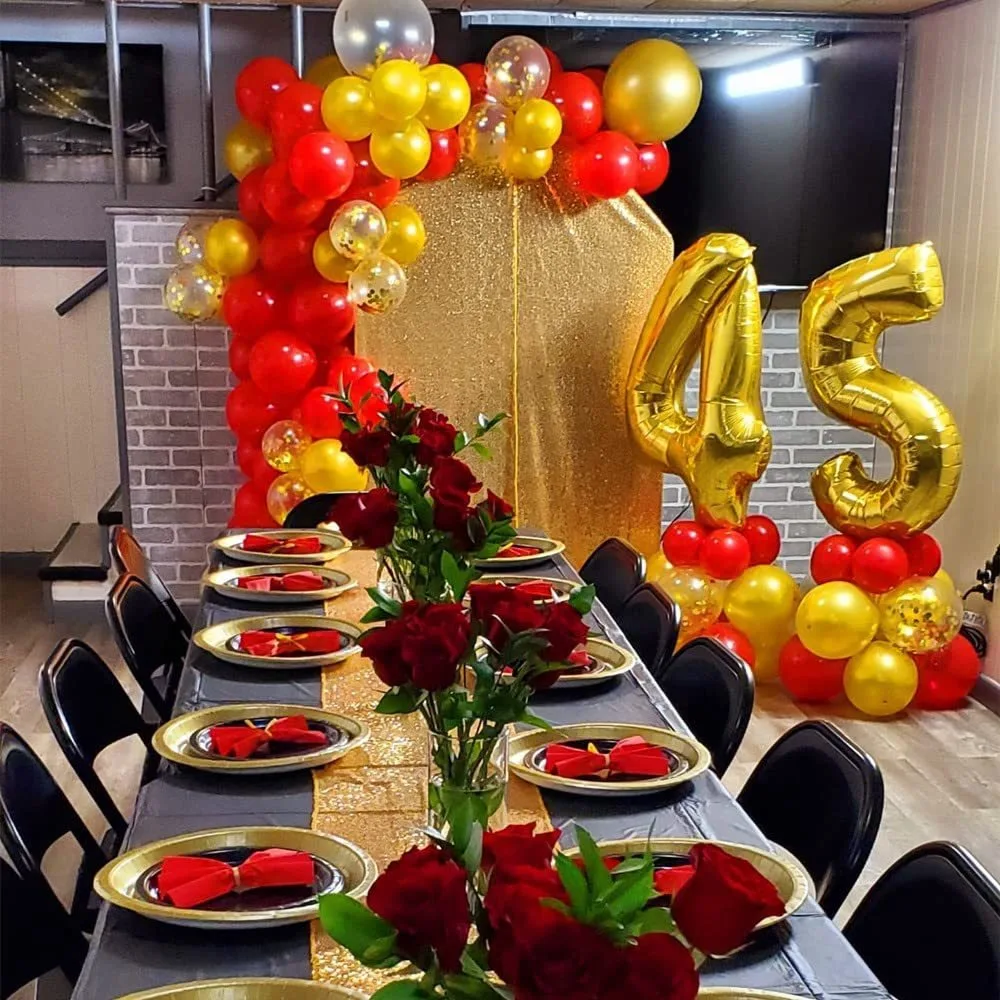 120PCS Retro Platinum Red Gold Balloon Party Garland Set with New Minimalist Metal Texture Decoration Arch Decoration Venue