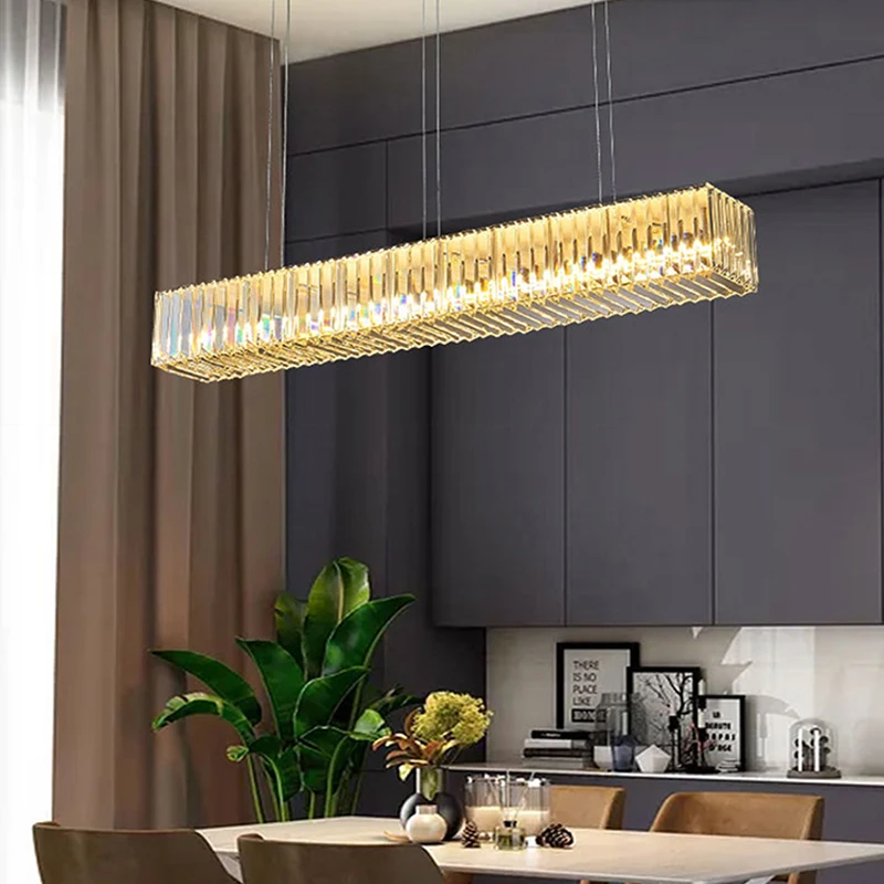 Long Chandeliers for Dining Room Golden Luxury Crystal Modern Hanging Lamp for Ceiling Home Decor Lighting Fixture LED Lustres