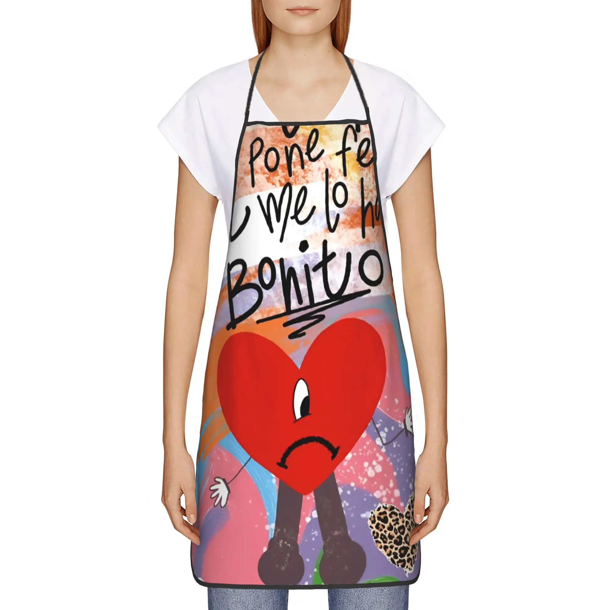 

Фартуки для кухни и барбекю для женщин и мужчин, с принтом Bads Bunnys DTMF, регулируемый ремешок на шею, водоотталкивающие