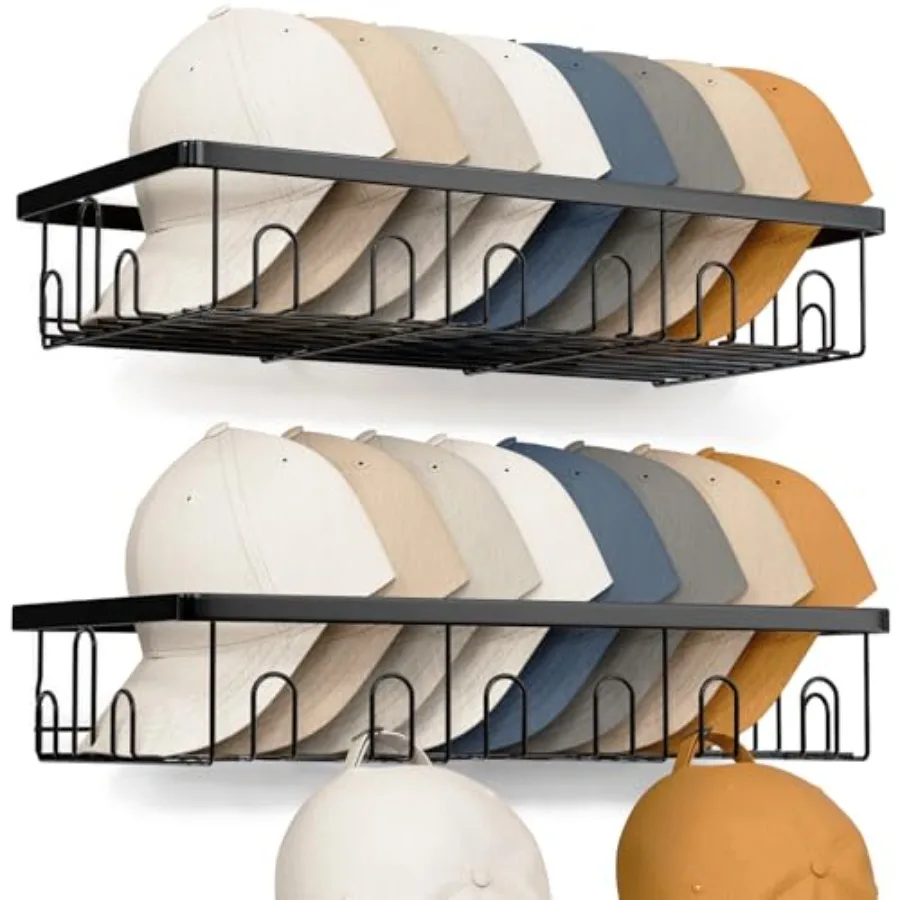 

Hat Rack for Wall 2 Pack Large Hat Organizer with More Hooks Holds 56 Caps Metal Wall Mounted Hat Holder for Baseball Caps Clos