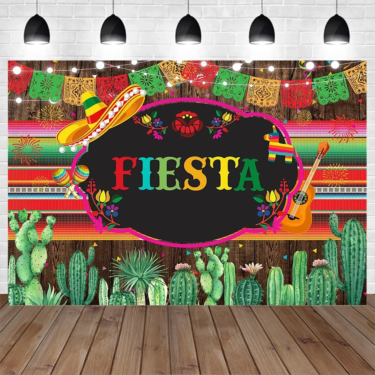 Mocsicka Mexican Fiesta Theme Party Photographic Background Cactus Colorful Stripes Cinco De Mayo Festival Photography Backdrop