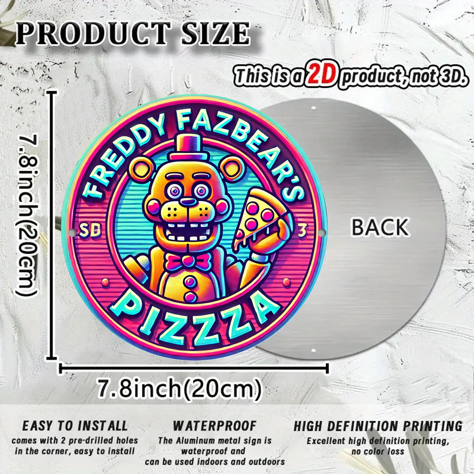 Freddy's Pizza Fantasy 2D Round Aluminum Sign - Vintage Metal Wall Art, HD Printed, Waterproof & Dustproof, Perfect for Home, Ga