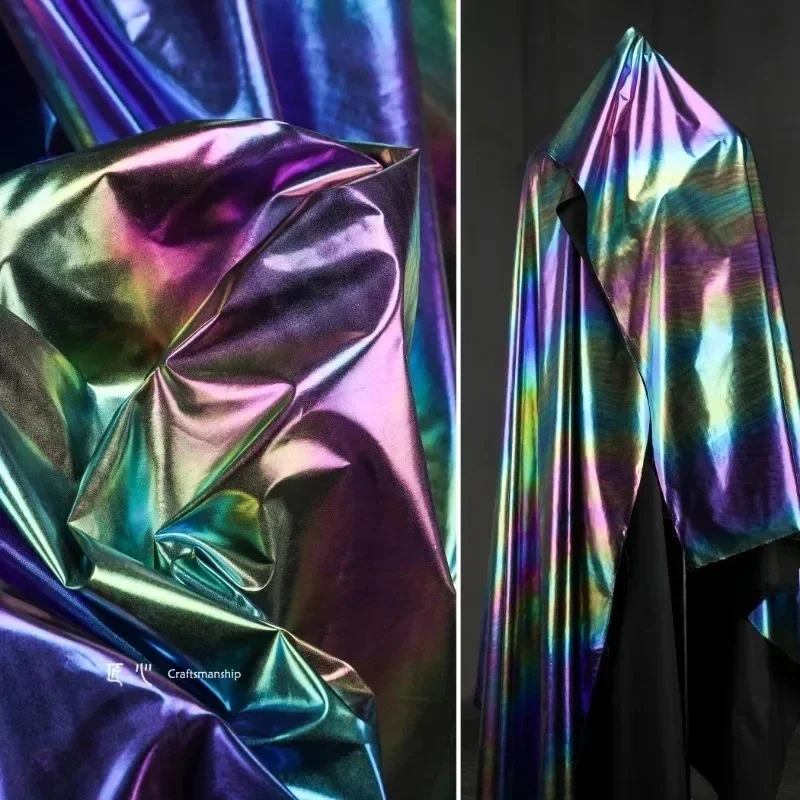 

Цветная лазерная переливающаяся ткань для ветровок, креативной верхней одежды, юбок, светоотражающая ткань для шитья своими руками