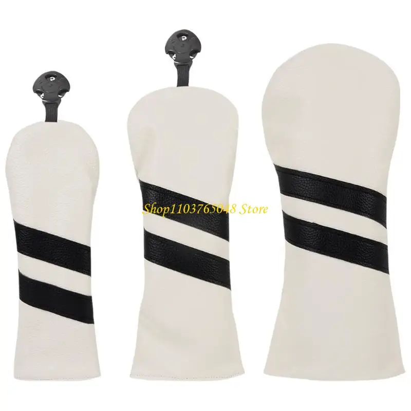 

R53E 3Pcs Stripe Pattern Fairway Headcover Golfs Driver Fairway Hybrids Head Cover