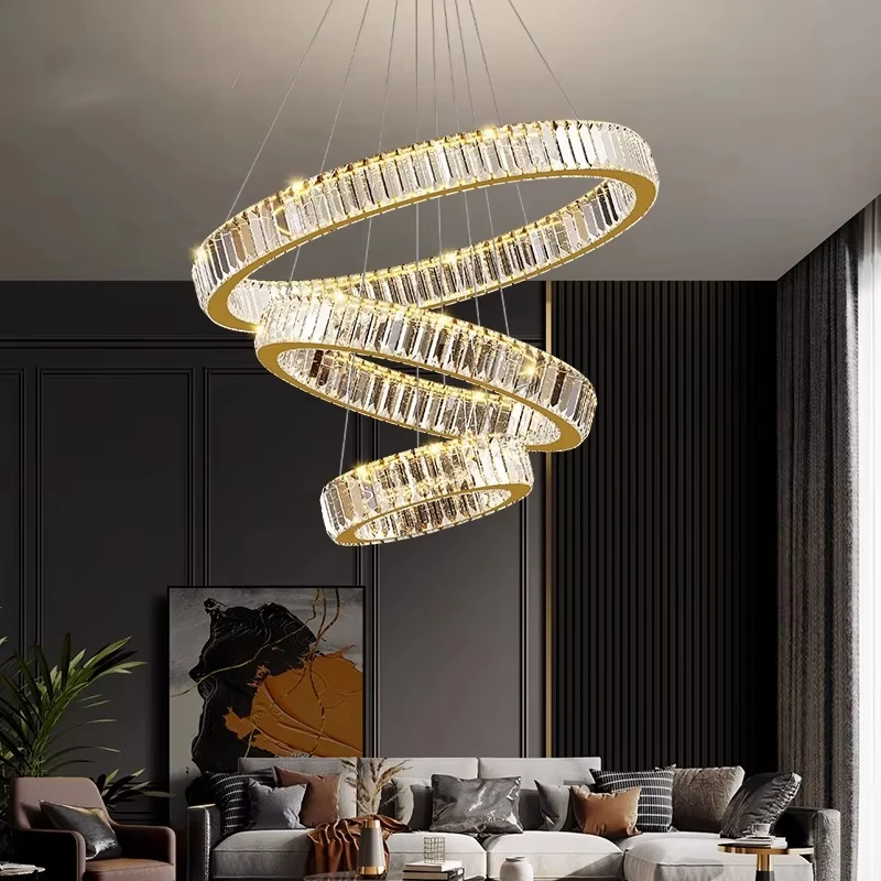 Round Crystal Chandelier Light LED Indoor Modern 40 60 80 100CM Circular Ring Hanging Lamp for Living Dinning Room Bedroom