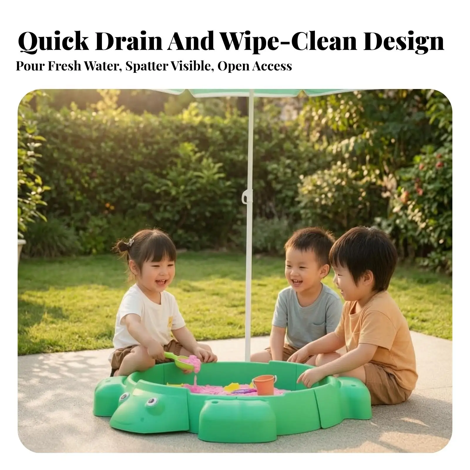 Sand Pit Tray for Kids Turtle Design with Cover PP Plastic Sandbox Toys for Children Outdoor Sand Play Set for Beach Sand Toys