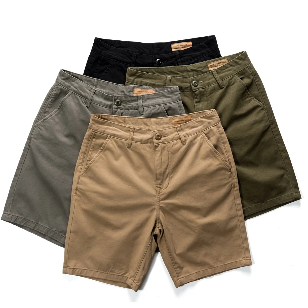 Amekaji American Casual Shorts Men's Loose Straight Hem Cargo Shorts Heavyweight Pure Cotton Mid-Length Chino Summer Khaki Pants