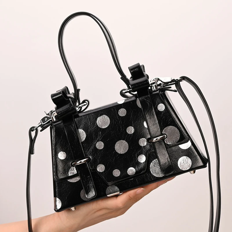 Fashion Polka Dot Pattern Box Bags For Women Luxury Designer Handbags Purses 2026 New in PU Bow Decoration Handle Small Shoulder
