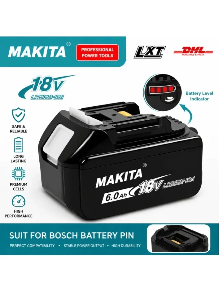 Für Makita 18V Akku, wiederaufladbarer 18V 6,0Ah Lithium-Akku, Makita 18V BL1840, BL1830, BL1850, BL1850B