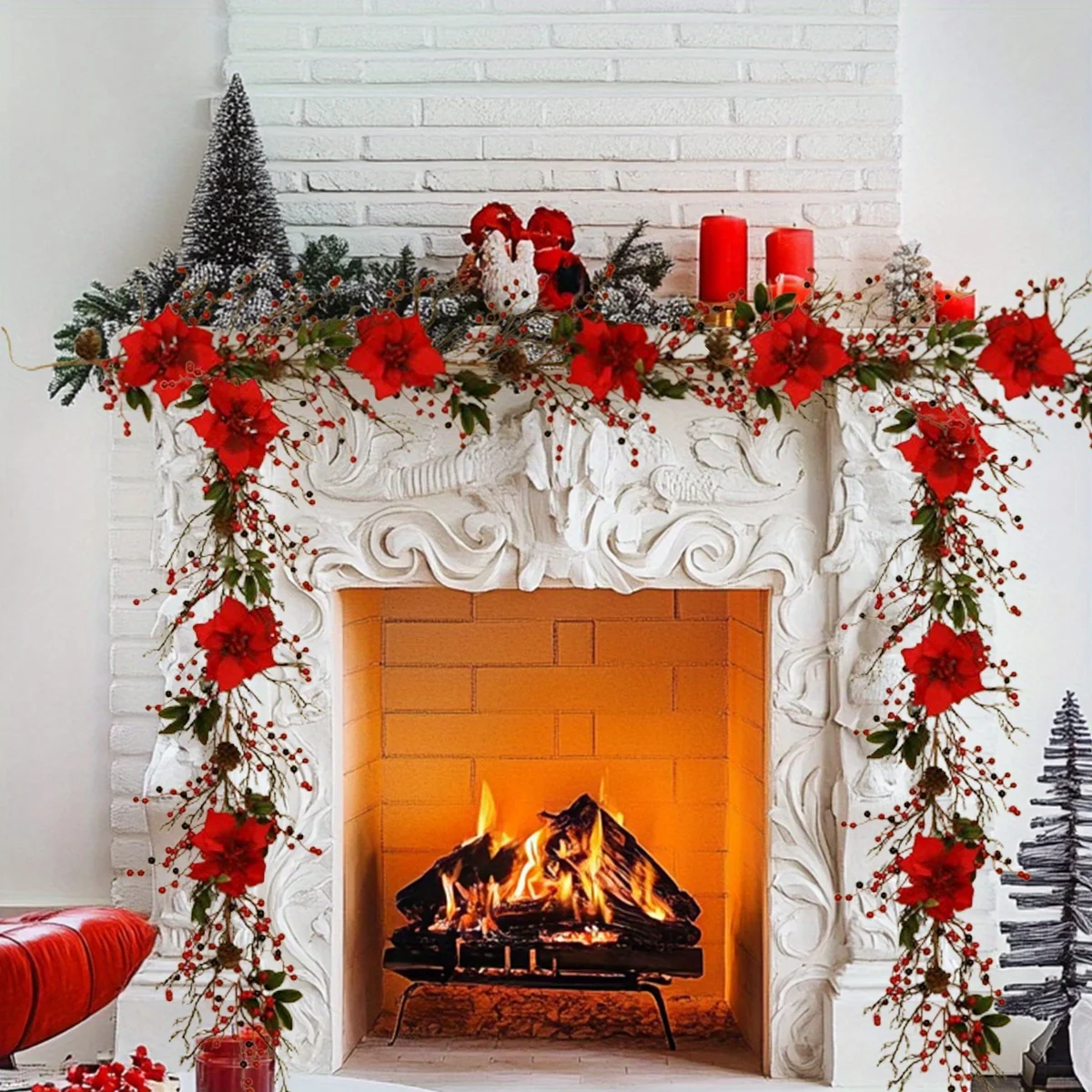 5-Foot Wreath With Light, Artificial First-Class Flower Ring, Red Berry And Pine Cone Wreath, Suitable For Winter Christmas