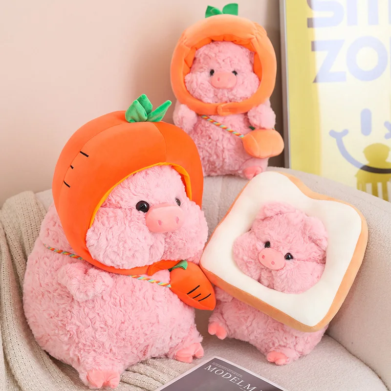 32/45cm Vegetables Hat Pig Plush Toy Simulation Pig With Bread Carrot Eggplant Pumpkin Stuffed Animals Birthday Gift