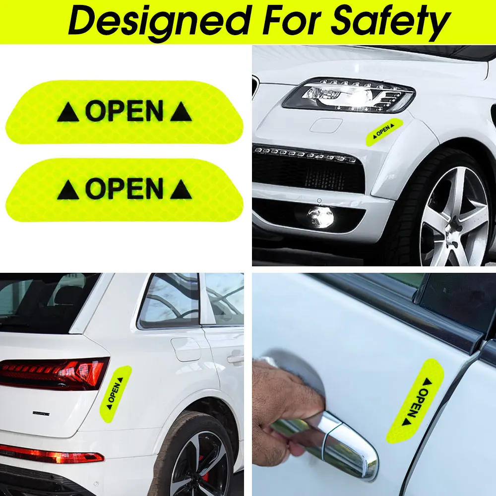 2/4PCS Universal Auto Car Door apertura adesivi riflettenti nastro di avvertimento di sicurezza decalcomania riflettore accessori interni esterni per Auto