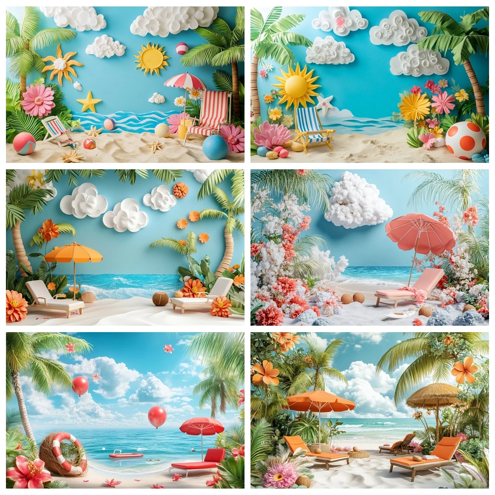 Summer Beach Backdrop Hawaii Tropical Seaside Sunshine Blue 