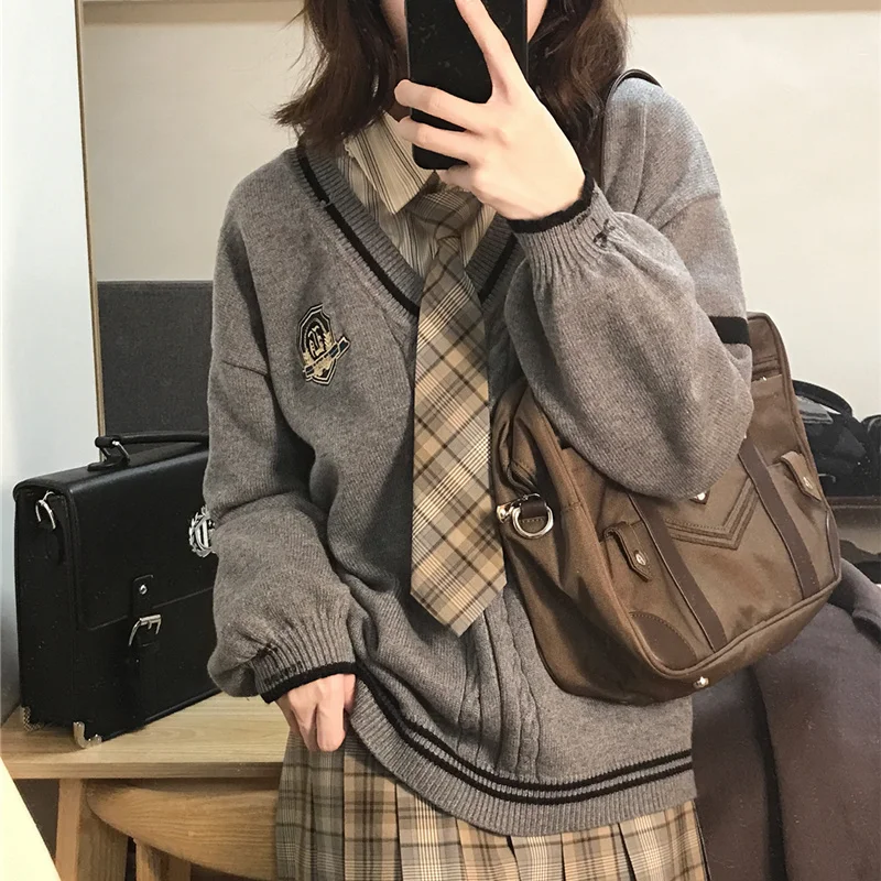 Deeptown vintage preppy feminino camisola de malha estilo japonês kawaii bonito topos oversized feminino coreano moda pullovers jk