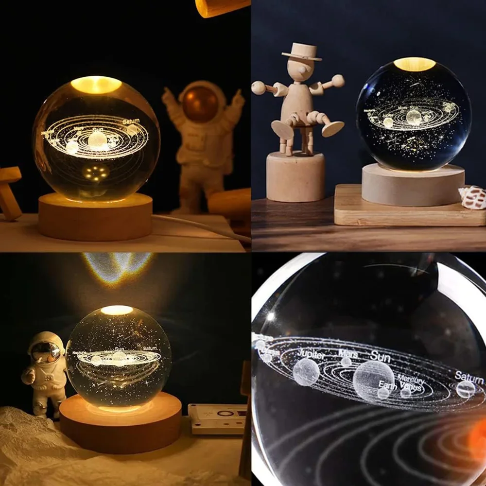 USB LED Night Light Galaxy Crystal Ball 3D Planet Moon Lamp Bedroom Home Decor Table Lamp for Kids Party Children Birthday Gifts