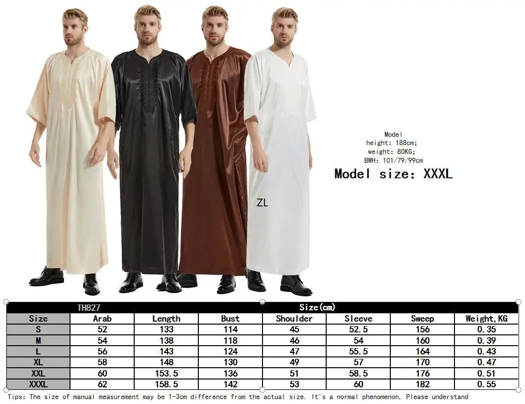 Gaun pria Muslim Lebaran Jubba Thobe Islamic Satin Abaya bordir Jubah panjang Musulman gamis Kaftan Abaya Jubah Dubai Arab