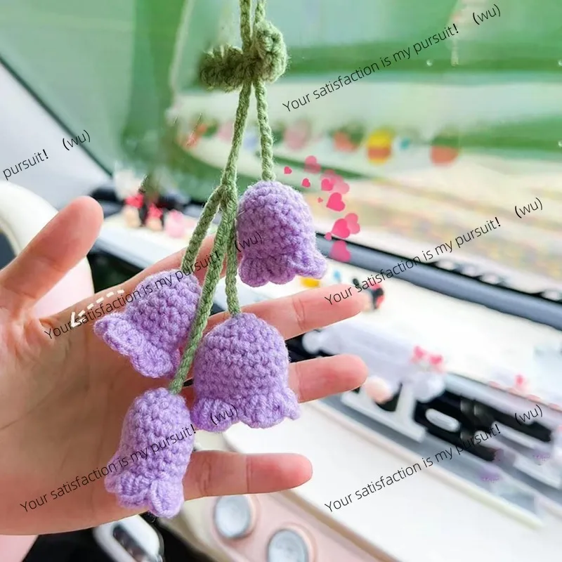 

Cute Hand Knitted Bell Flower Car Accessories for Women, Car Mirror Hanging Accessories, Rear View Mirror Hanging Pendant