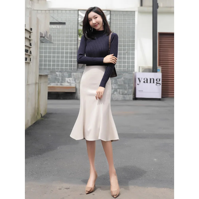 Irregular Fishtail Skirt Women's Autumn and Winter New Niche High Waist Skirt Ruffled Commuting Figure Flattering Sheath Skirt