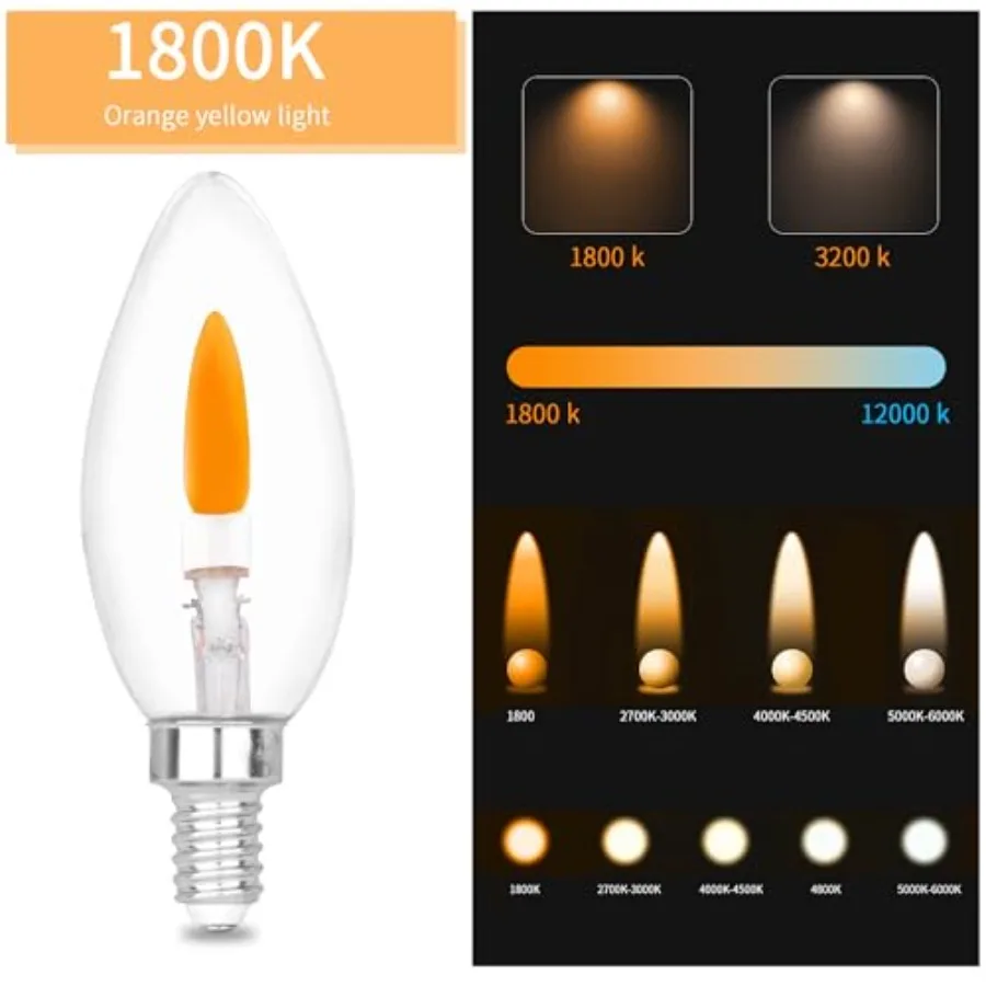 E12 Base Miniature Screw C35 Flame Tip Flicker Bulbs - Crystal Clear Candle Light with Orange Glow Effect for Halloween E12 Non view 4