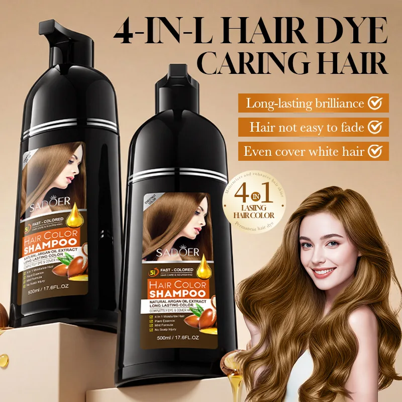 SADOER Morocco Argan Oil Hair Dye Cream Plant Essence Hair Color Cream Nourish Repair Coloring Care Cover Gray Hair 500ml