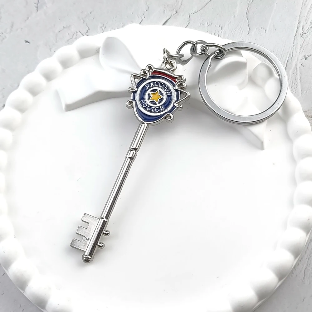 Resident Evil 8 Key Keychain Raccoon City Police Station Jill Valentine S.T.A.R.S Pendant Cosplay Jewelry Game Themed Accessory