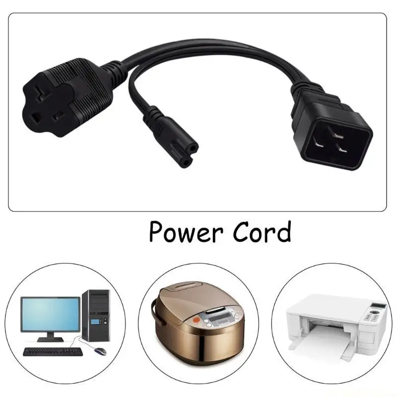 E56B 1 to 2 Power Adapter Cable Line, IEC320 C20 to Nema 5-20R+IEC320 C7 Connectors Cord Wire 32cm Length