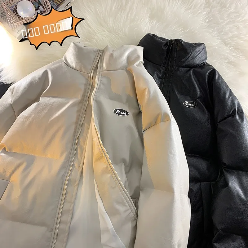 

Мужская зимняя утепленная куртка-пуховик из искусственной кожи и хлопка, свободного кроя, в американском стиле, модный бренд, парная модель, суперпопулярная, хлопковая.